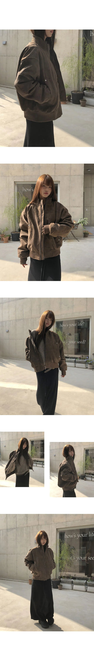 Doa Suede Lining Fur Half-Neck Zip-Up Jacket