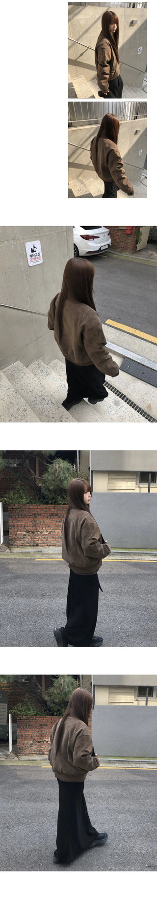 Doa Suede Lining Fur Half-Neck Zip-Up Jacket