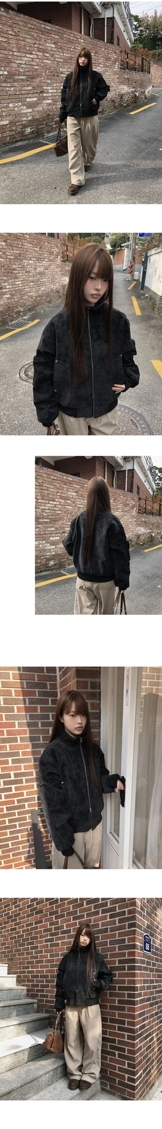 Doa Suede Lining Fur Half-Neck Zip-Up Jacket