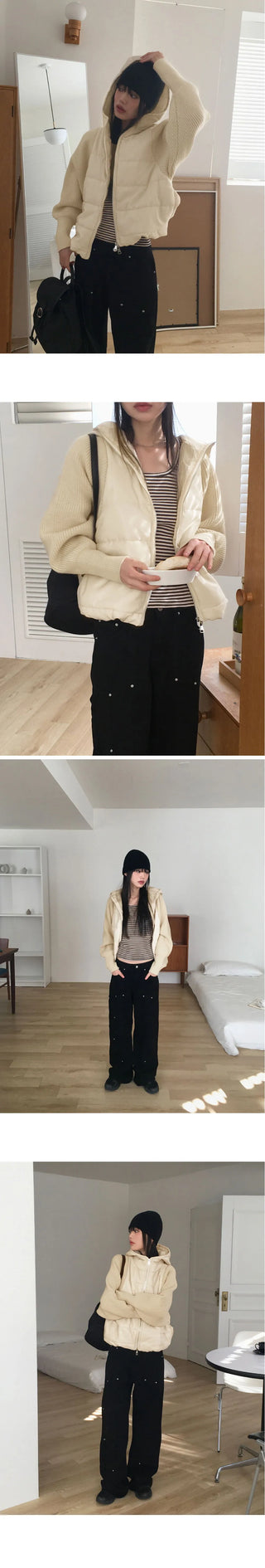 Liren Striped Slim Fit Round Crop Long Sleeve T-Shirt