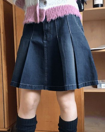 Heta pleated tennis denim midi skirt
