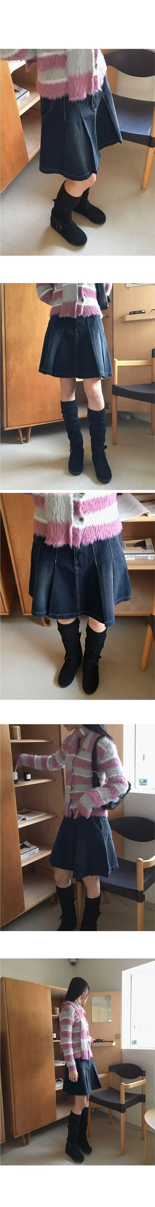 Heta pleated tennis denim midi skirt