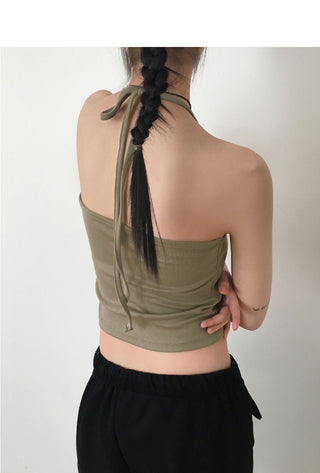 Tucky Ribbon Strap Halter Sleeveless