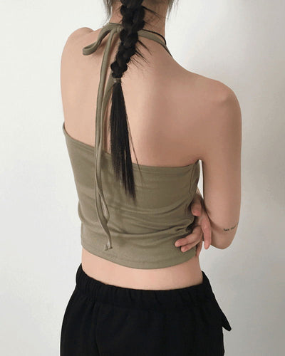 Tucky Ribbon Strap Halter Sleeveless