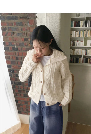 Robe Collar High Neck Avant Twisted Knitwear Long Sleeve Cardigan
