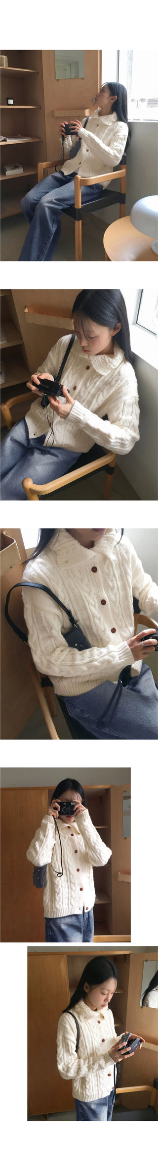 Robe Collar High Neck Avant Twisted Knitwear Long Sleeve Cardigan