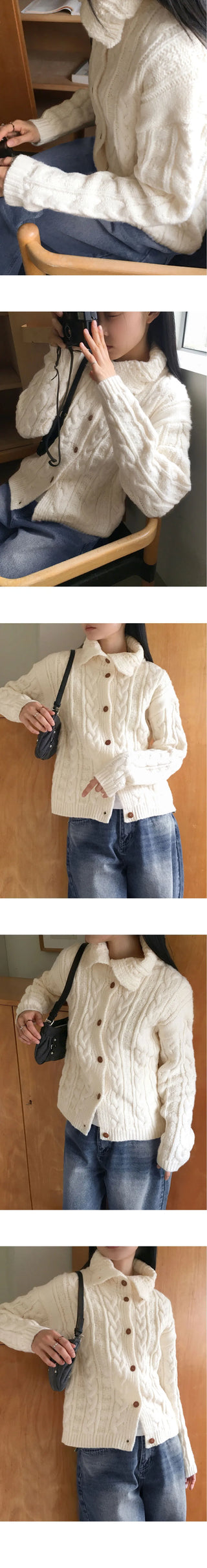 Robe Collar High Neck Avant Twisted Knitwear Long Sleeve Cardigan