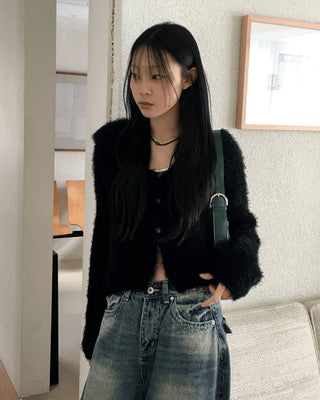 Ronty Angora Sailor Collar Button Cardigan