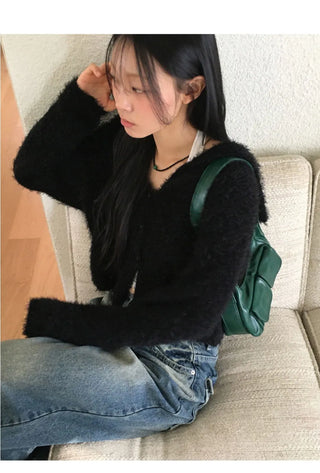Ronty Angora Sailor Collar Button Cardigan