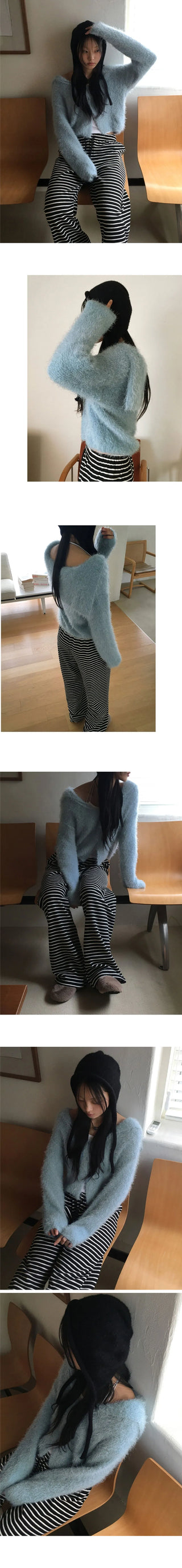 Ronty Angora Sailor Collar Button Cardigan