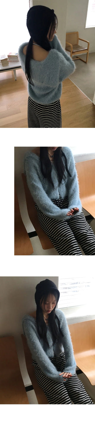 Ronty Angora Sailor Collar Button Cardigan
