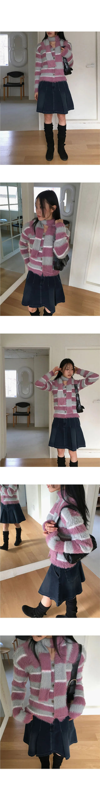 Jesper Stripe Color Scheme Collar Knitwear Long Sleeve Cardigan
