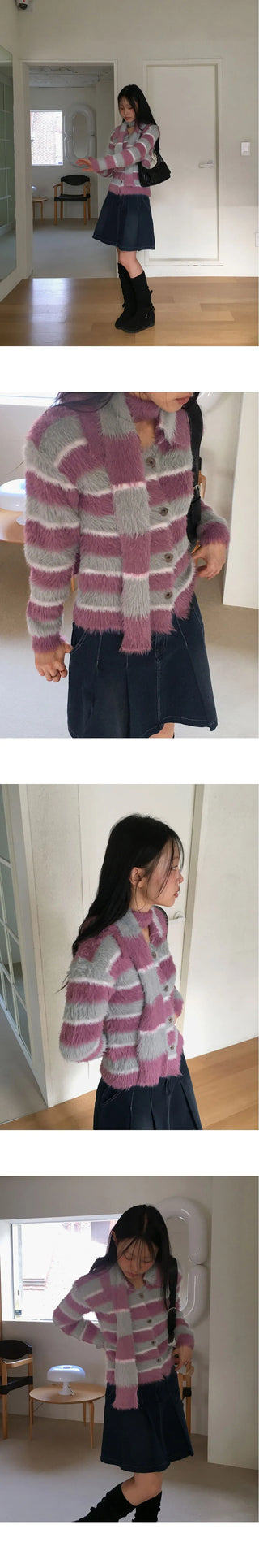 Jesper Stripe Color Scheme Collar Knitwear Long Sleeve Cardigan