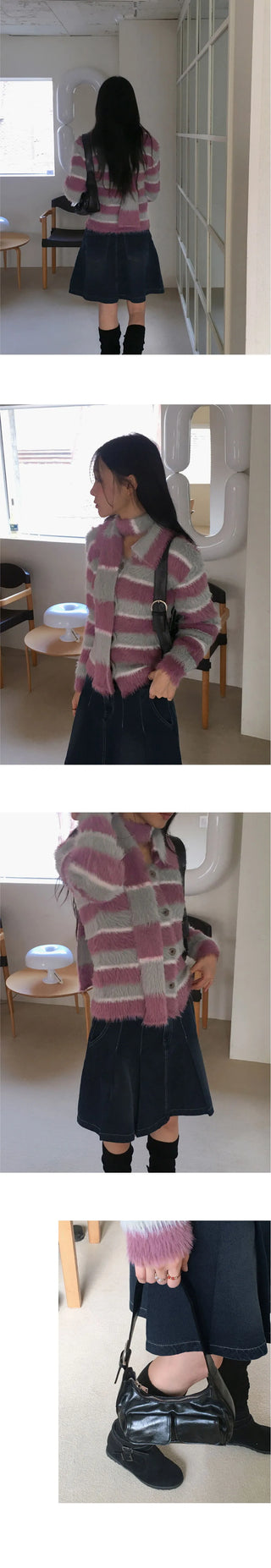 Jesper Stripe Color Scheme Collar Knitwear Long Sleeve Cardigan
