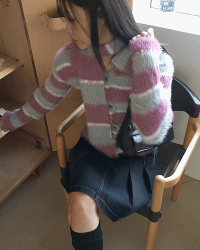 Jesper Stripe Color Scheme Collar Knitwear Long Sleeve Cardigan