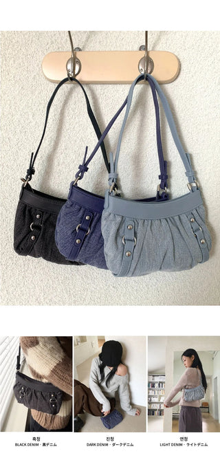 Shackle Y2K Denim Buckle Shirring Mini Shoulder Bag
