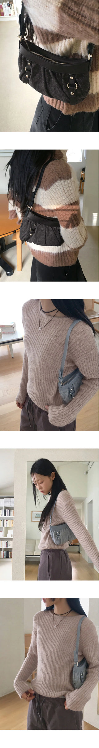 Shackle Y2K Denim Buckle Shirring Mini Shoulder Bag