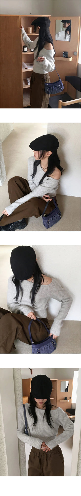 Shackle Y2K Denim Buckle Shirring Mini Shoulder Bag