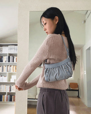 Shackle Y2K Denim Buckle Shirring Mini Shoulder Bag