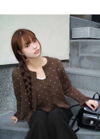 Kura Dot Sleeveless Frill Cardigan Set