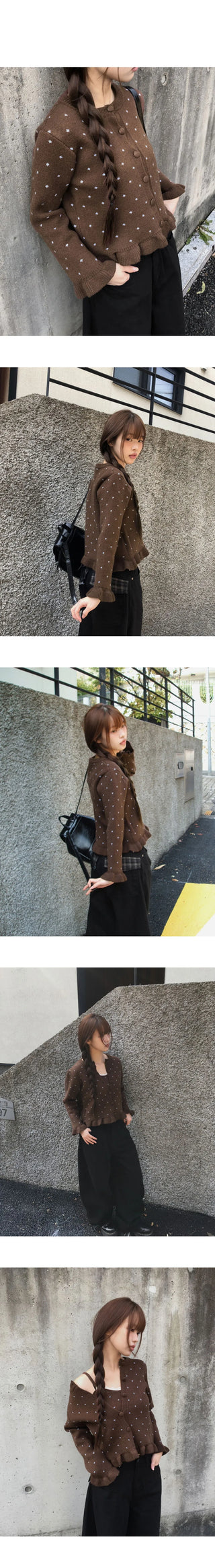 Kura Dot Sleeveless Frill Cardigan Set
