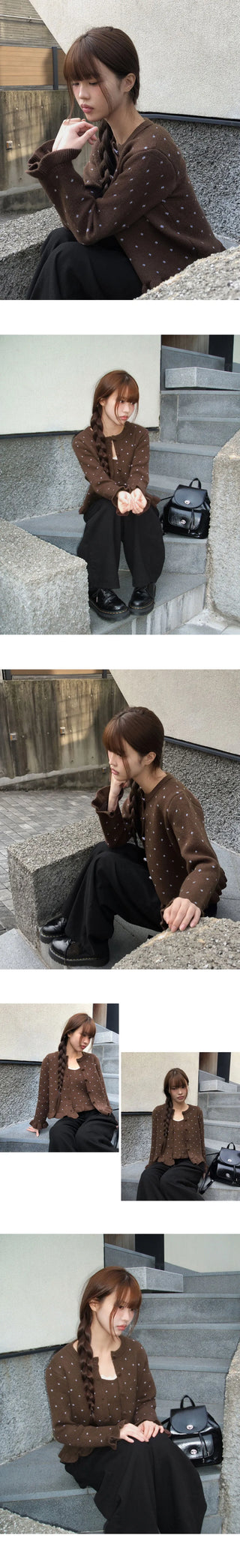 Kura Dot Sleeveless Frill Cardigan Set