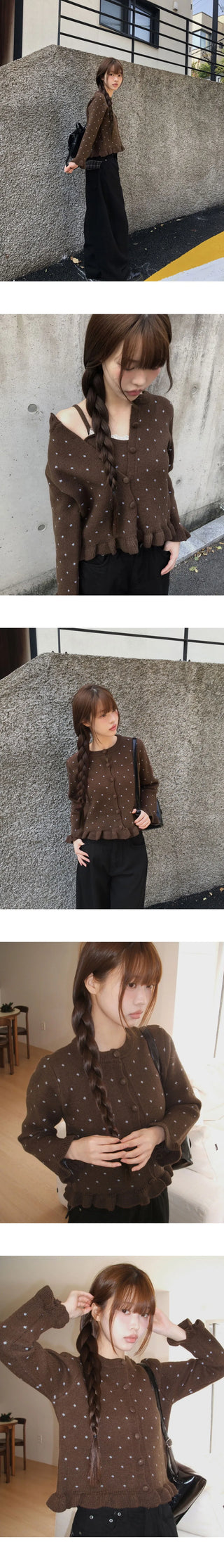 Kura Dot Sleeveless Frill Cardigan Set