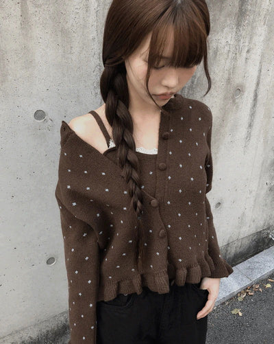 Kura Dot Sleeveless Frill Cardigan Set