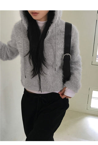 Anco mohair angora two-way hooded zip-up cardigan