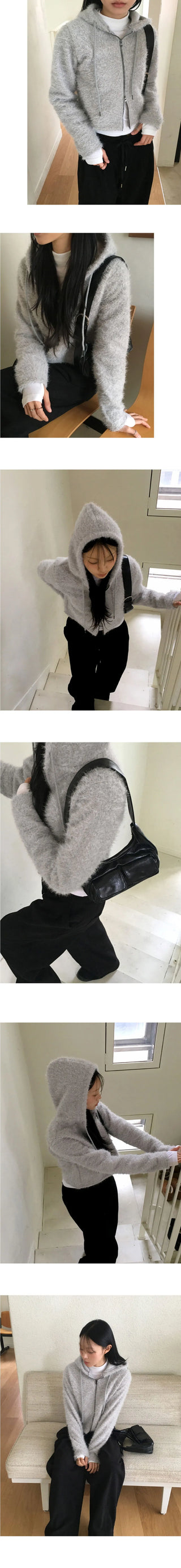 Anco mohair angora two-way hooded zip-up cardigan