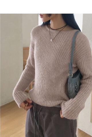 Real Wool Mute Alpaca Ribbed Long Sleeve Knitwear
