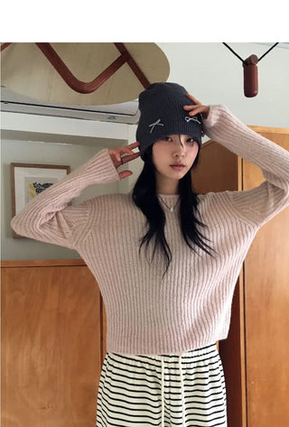 Real Wool Mute Alpaca Ribbed Long Sleeve Knitwear
