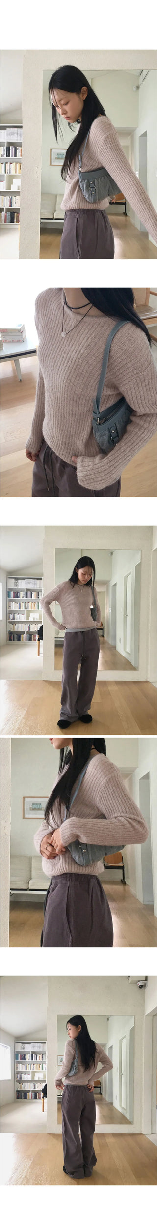 Real Wool Mute Alpaca Ribbed Long Sleeve Knitwear