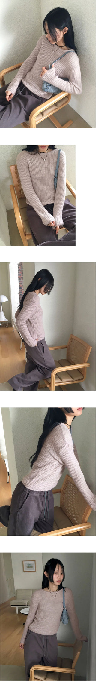 Real Wool Mute Alpaca Ribbed Long Sleeve Knitwear