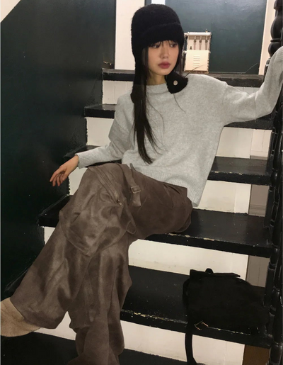 Aribel Unbalmed One Shoulder Strap Off Shoulder Long Sleeve Knitwear
