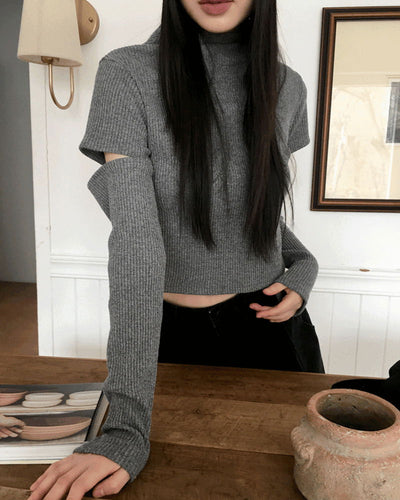 Nikun Fleece-lined Split Turtleneck long sleeve t-shirt