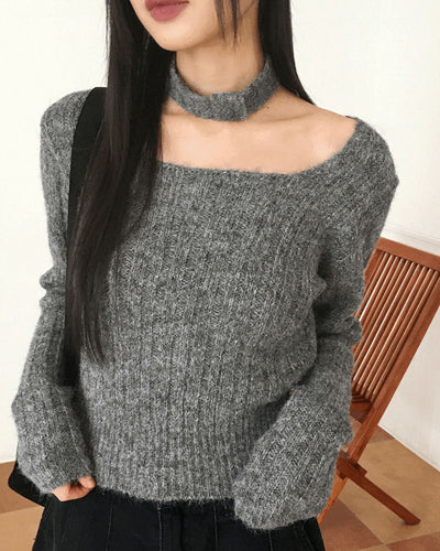 Rucle Wool Square Neck Ribbed Long Sleeve Knitwear