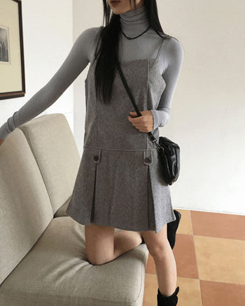 Ant herringbone wool pleated mini Dress