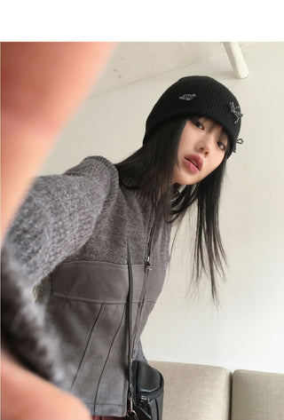 Deeds Split suede color combination two-way Knitwear zip-up