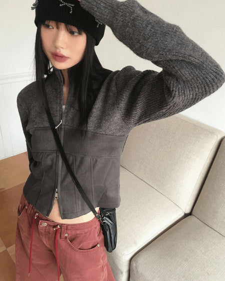 Deeds Split suede color combination two-way Knitwear zip-up