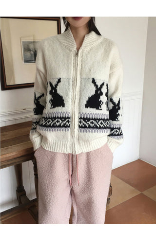 Bernese Rabbit Rabbit Knitwear Zip-up Cardigan