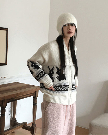 Bernese Rabbit Rabbit Knitwear Zip-up Cardigan