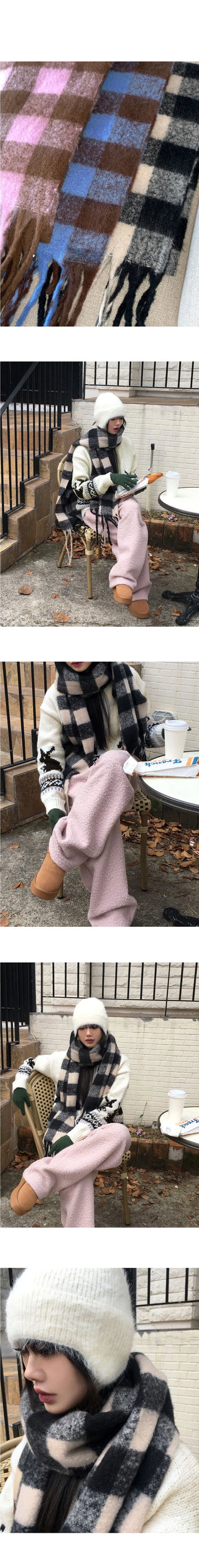 Coing brush check long muffler scarf