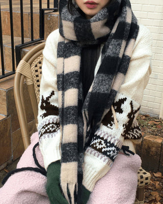 Coing brush check long muffler scarf