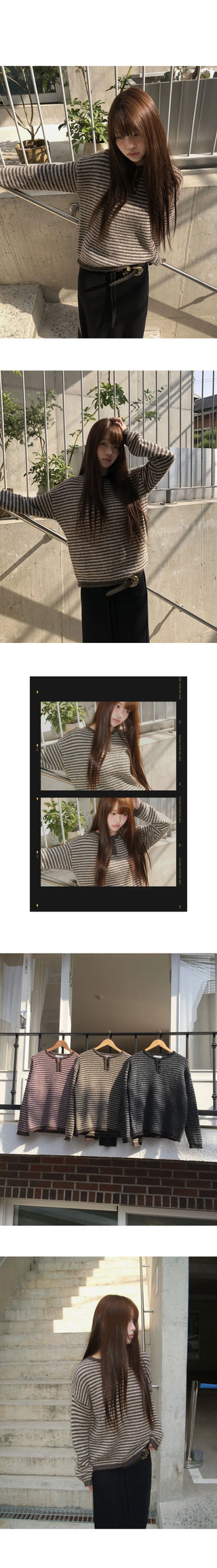 Aeon Stripe Henley Neck Button Knitwear