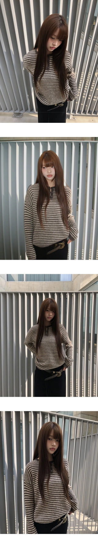 Aeon Stripe Henley Neck Button Knitwear
