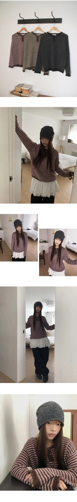 Aeon Stripe Henley Neck Button Knitwear
