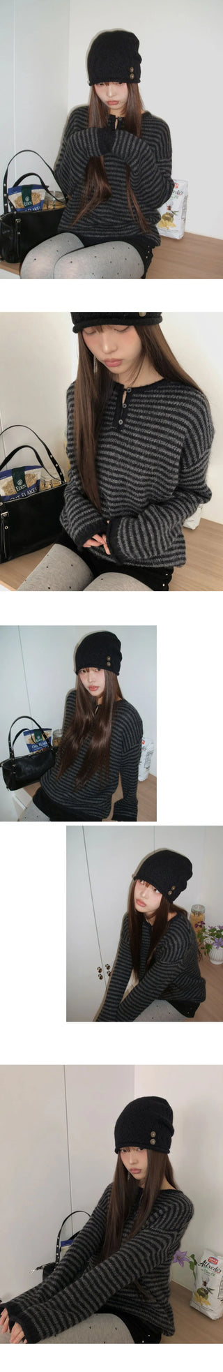 Aeon Stripe Henley Neck Button Knitwear