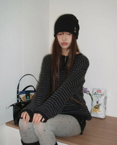 Aeon Stripe Henley Neck Button Knitwear