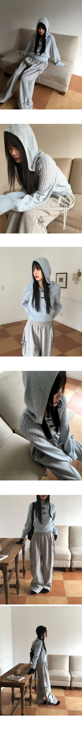 Hind Twisted Tteokbokki Button Hood Long Sleeve Knitwear